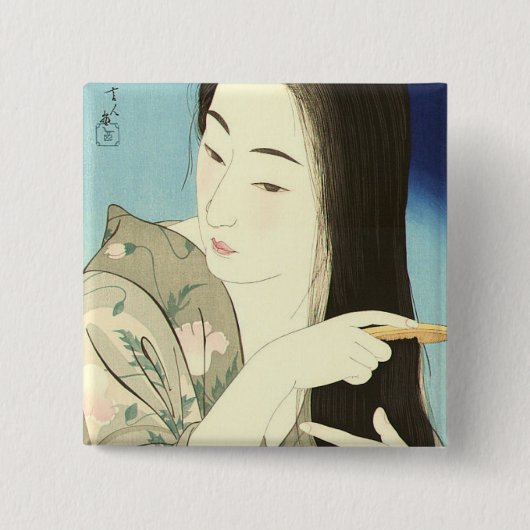 Haar haar haar haar (mooie Aziatische vrouw) (Koto Vierkante Button 5,1 Cm (Voorkant)