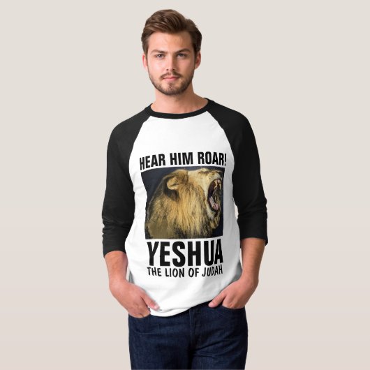 HAAR HEM ROAR! YESHUA, LION OF JUDAH T-Shirts (Voorkant volledig)