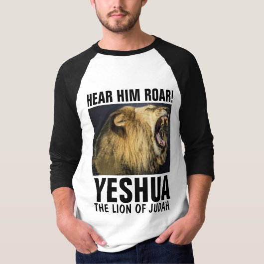 HAAR HEM ROAR! YESHUA, LION OF JUDAH T-Shirts (Voorkant)