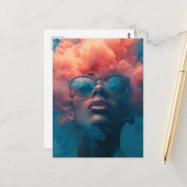 Haar hoofd in de roze wolken Surrealistische kunst Briefkaart