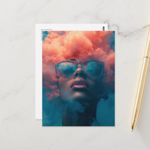 Haar hoofd in de roze wolken Surrealistische kunst Briefkaart