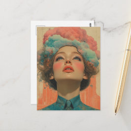 Haar hoofd in de wolken Surrealistische collagekun Briefkaart