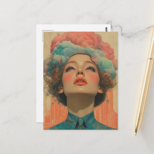 Haar hoofd in de wolken Surrealistische collagekun Briefkaart