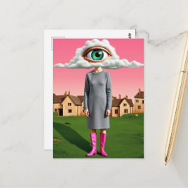 Haar hoofd in de wolken surrealistische kunst briefkaart
