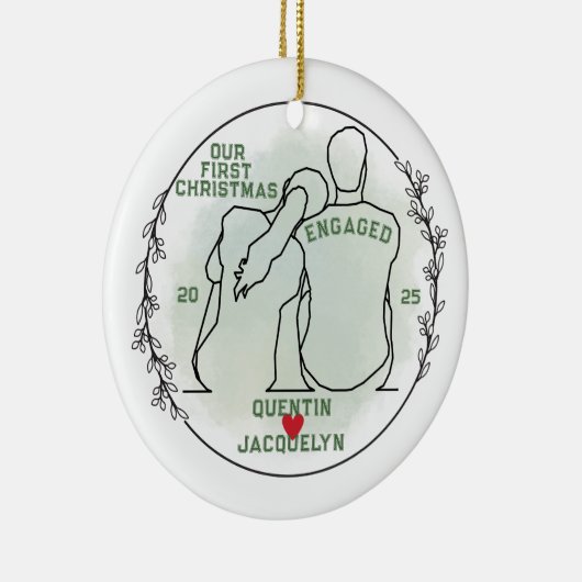 Haar hoofd op zijn schouder - Eerste kerst verloof Keramisch Ornament (Rechts)