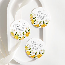 Haar hoofd squeeze gele citrus bruiloft bedankjes labels