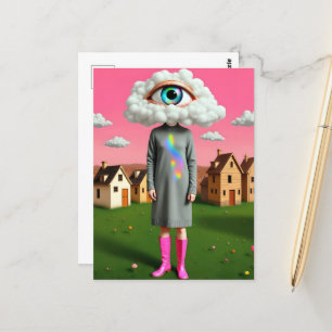 Haar hoofd was in de surrealistische wolken briefkaart