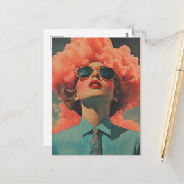Haar hoofd zat in de roze wolken Surrealistische k Briefkaart