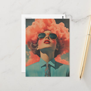 Haar hoofd zat in de roze wolken Surrealistische k Briefkaart