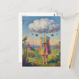 Haar hoofd zat in de wolken Kleurrijke surrealisti Briefkaart