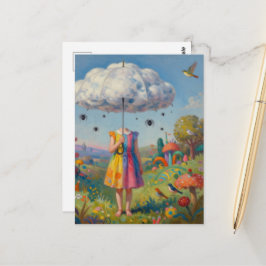 Haar hoofd zat in de wolken Kleurrijke surrealisti Briefkaart