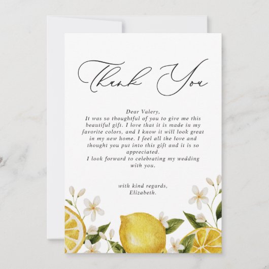 Haar Hoofdlemoen Bruiloftsfeest Bedankkaart (Voorkant)