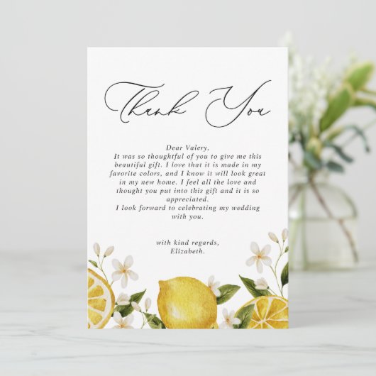 Haar Hoofdlemoen Bruiloftsfeest Bedankkaart (Staand voorkant)