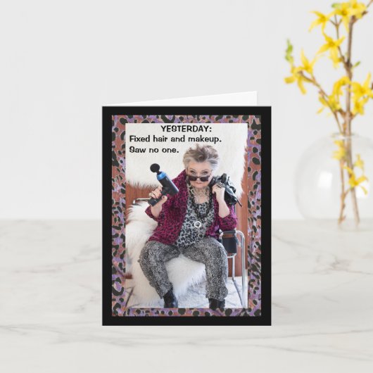 Haar in make-up...grappige kaart (Gele Bloem)