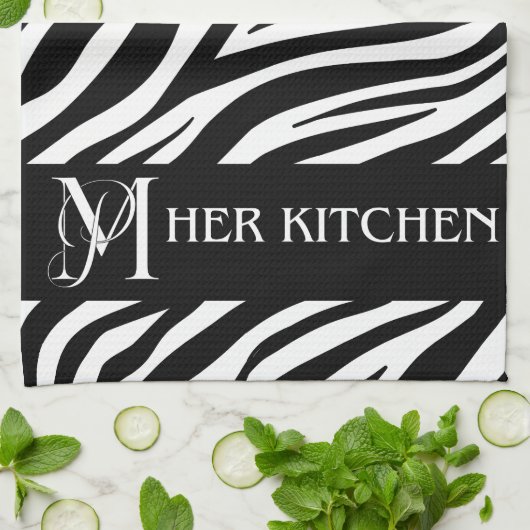 Haar Keuken Zebra Print Monogram Handdoek (Gevouwen)
