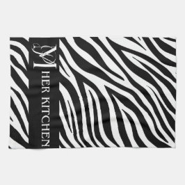 Haar Keuken Zebra Print Monogram Handdoek