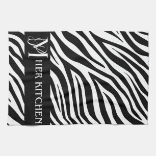 Haar Keuken Zebra Print Monogram Handdoek
