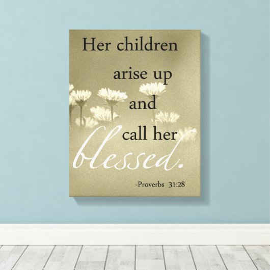 Haar kinderen staan op en noemen haar gezegend can canvas afdruk (Insitu (Houten vloer))