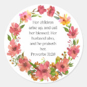Haar kinderen staan op en noemen haar gezegend. ronde sticker (Voorkant)