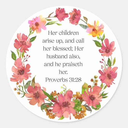 Haar kinderen staan op en noemen haar gezegend. ronde sticker (Voorkant)