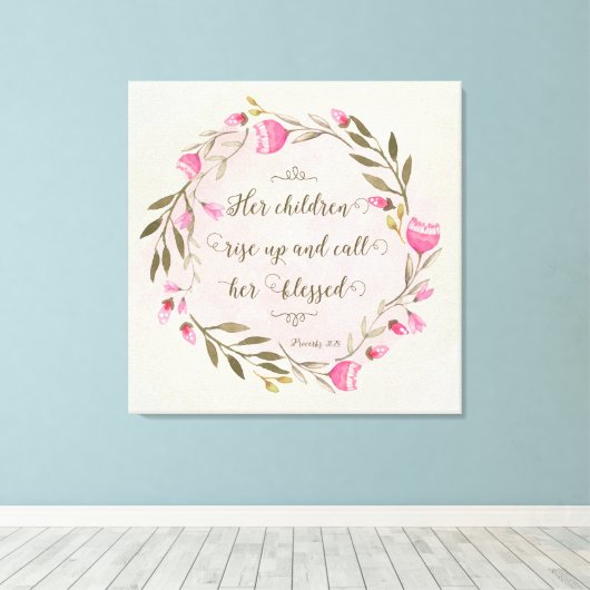 Haar kinderen staan op en noemen haar ontdaan canvas afdruk (Insitu (Houten vloer))