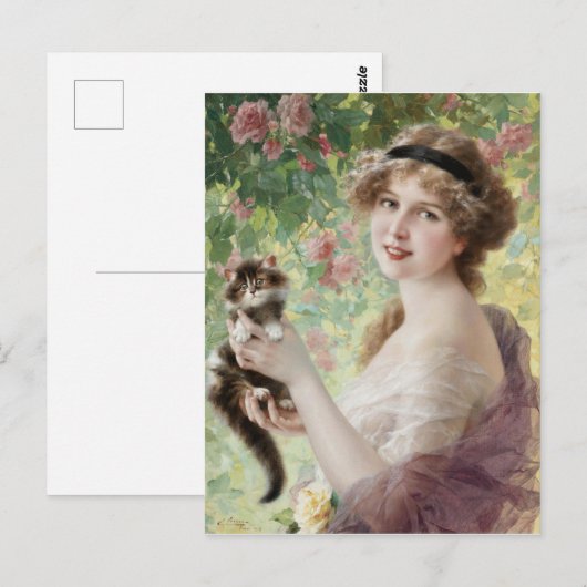 Haar kleine kitten door Emile Vernon Briefkaart (Voorkant / Achterkant)