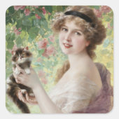 Haar kleine kitten door Emile Vernon Vierkante Sticker (Voorkant)