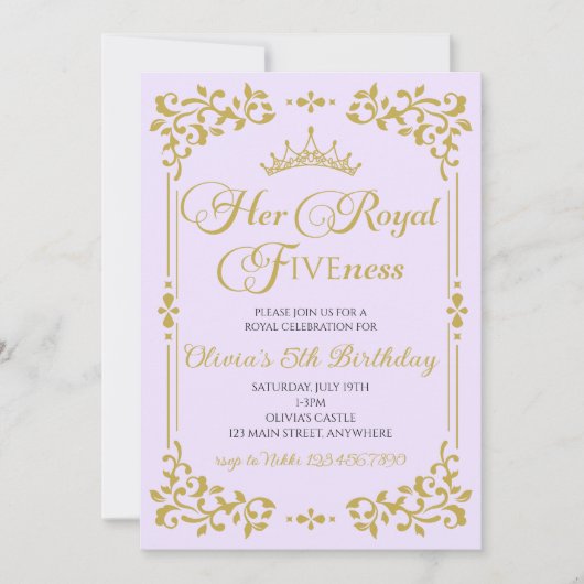 Haar koninklijke schoonheid Gold prinses 5 de verj Kaart (Voorkant)
