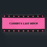Haar laatste Disco Roze Cowgirl vrijgezellenfeest Spandoek<br><div class="desc">Vier het feest in stijl met deze gemakkelijk aan te passen banner die perfect is voor je disco cowgirl vrijgezellenfeest. Het heeft een roze en zwart kleurenschema met steraccenten en je bericht in zwarte sjabloonletters.</div>
