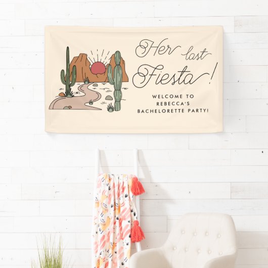 Haar laatste Fiesta Boho Woestijn Bachelorette Par Spandoek (Insitu)