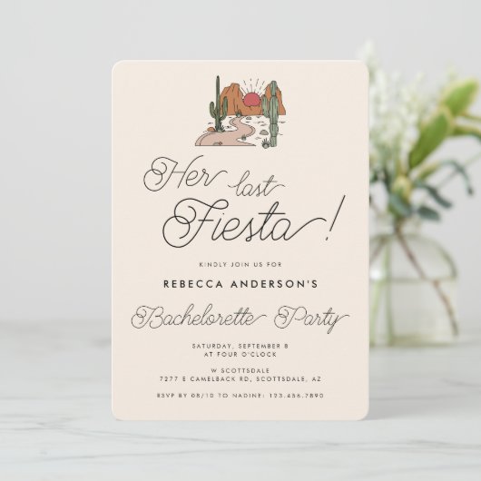 Haar laatste Fiesta woestijncactus vrijgezellenfee Kaart (Staand voorkant)