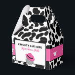 Haar laatste Ride Disco Cowgirl Bachelorette party Bedankdoosjes<br><div class="desc">De bruidjes vieren om met deze disco cowgirl te zijn,  de bachelorette party gunt dozen. Ze hebben een leuke zwart-witte koe print met een afbeelding van een disco bal met een roze cowboy pet. De tekst is klaar om met uw eigen bericht te worden aangepast.</div>