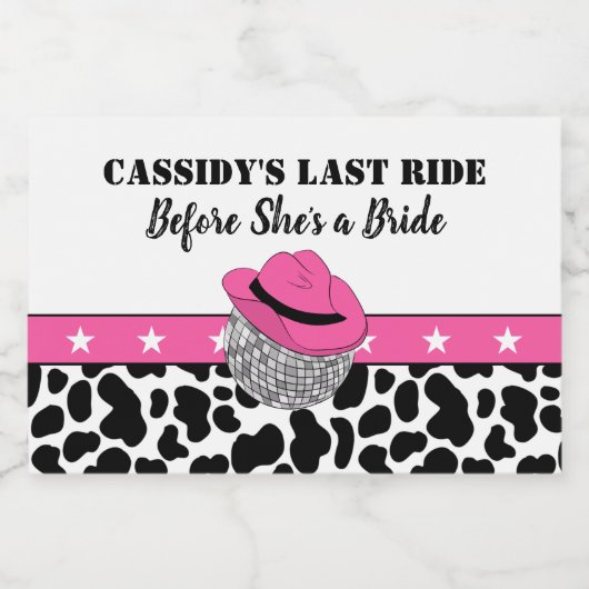 Haar laatste Ride Disco Cowgirl Bachelorette party Sparkling Wijnetiket (Enkel label)