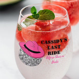 Haar laatste Ride Disco Cowgirl Bachelorette party Wijnglas Zonder Voet
