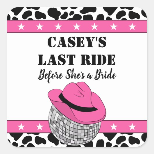 Haar Laatste Rit Disco Cowgirl Bachelorette Feest Vierkante Sticker (Voorkant)