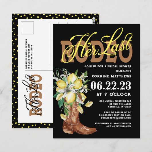 Haar laatste Rodeo Cowgirl Boots Lemons Vrijgezell Briefkaart (Voorkant / Achterkant)