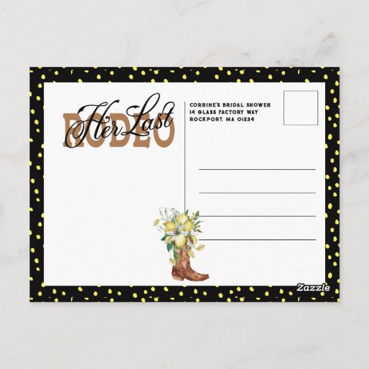 Haar laatste Rodeo Cowgirl Boots Lemons Vrijgezell Briefkaart (Achterkant)