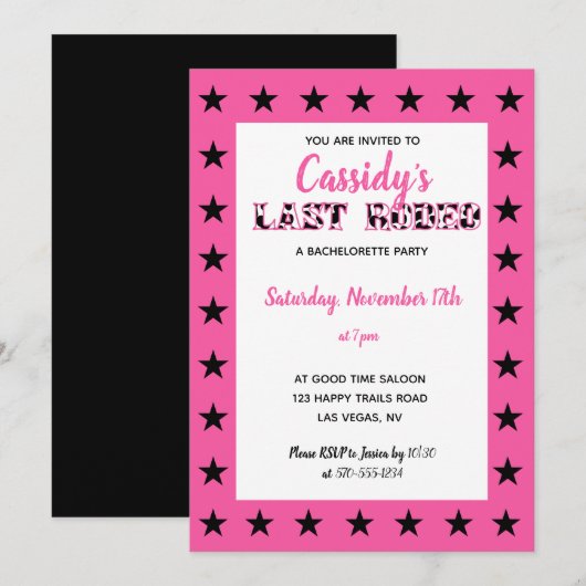 Haar Laatste Rodeo Disco Cowgirl Bachelorette Fees Kaart (Voorkant / Achterkant)