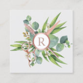 Haar & Lashes Salon Botanical Roos Gold Monogram Vierkante Visitekaartje (Voorkant)
