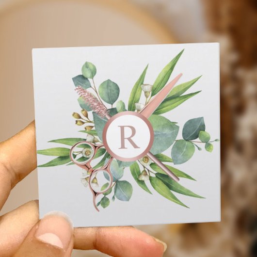 Haar & Lashes Salon Botanical Roos Gold Monogram Vierkante Visitekaartje