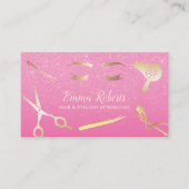 Haar & Lashes Salon Modern Gold & Roze Glitter Visitekaartje (Voorkant)