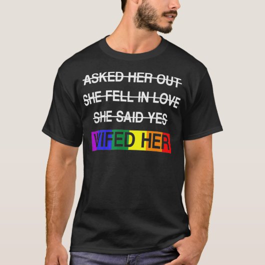 Haar LGBTQ Romantic Lesbian Couples Weddenschap D T-shirt (Voorkant)