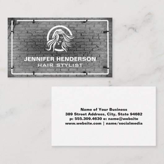 Haar Logo | Brick Wall | Neon Lights Visitekaartje (Voorkant / Achterkant)