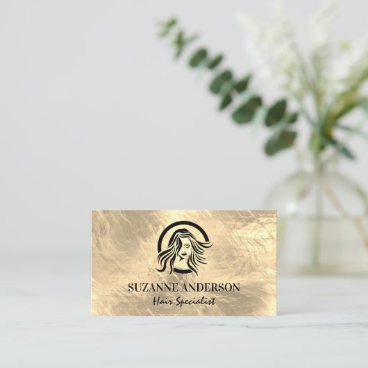Haar Logo | Gold Metallic achtergrond Visitekaartje (Staand voorkant)