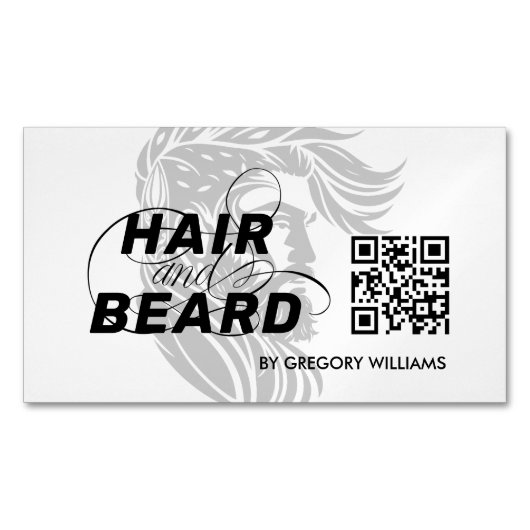 Haar Logo Haar & Baard Q R Code Magnetisch Visitekaartje (Voorkant)
