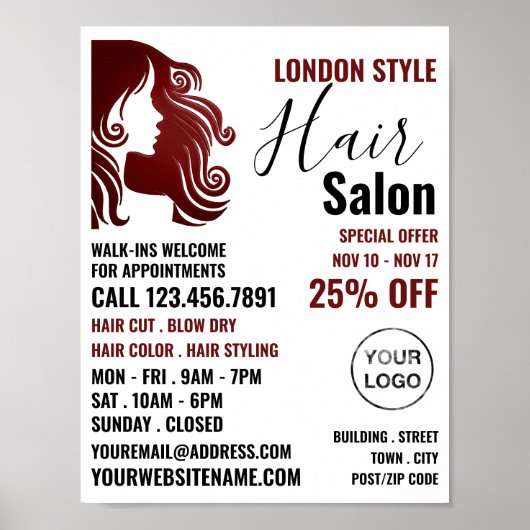 Haar Logo, Haar Stylist, Hair Salon Advert Poster (Voorkant)