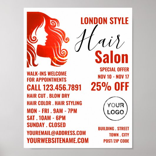 Haar Logo, Haar Stylist, Hair Salon Advert Poster (Voorkant)