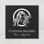 Haar Logo | Leder Vierkante Visitekaartje (Voorkant)