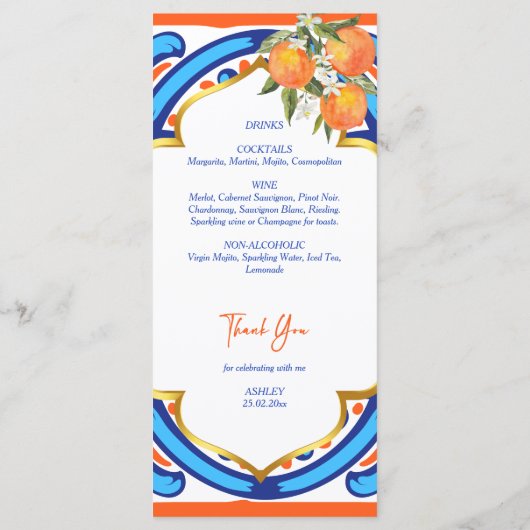 Haar Main Squeeze oranje blauw menukaart (Achterkant)