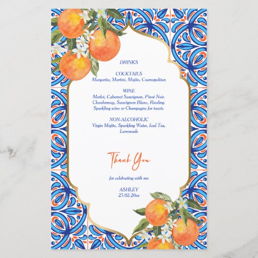 Haar Main Squeeze oranje blauw menukaart (Achterkant)